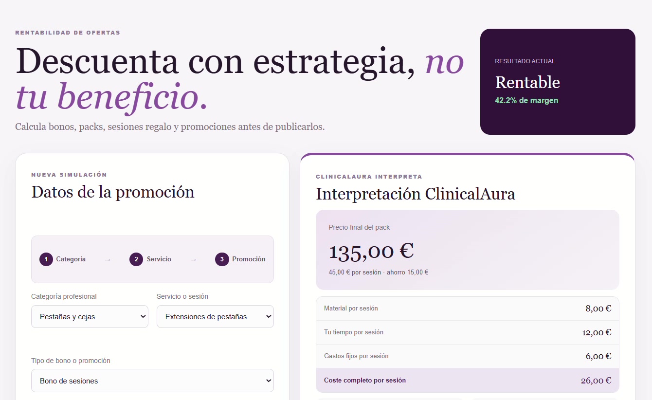 Resumen real de ClinicalAura Bonos y Promociones
